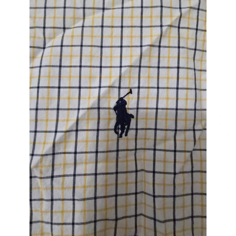 Polo Ralph Lauren Shirt Men Medium Yellow Navy Casual Button Down Window‎ Pane
